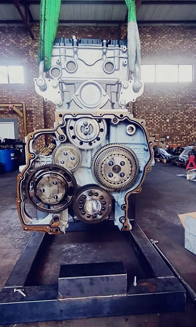 The timing gear train of a heavy diesel engine, cleaned and assembled to specification
